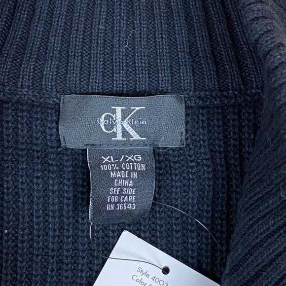 NWT Calvin Klein 1/4 Zip Rib Knit Sweater Black Casual Preppy Neutral Cotton-XL - Picture 9 of 12